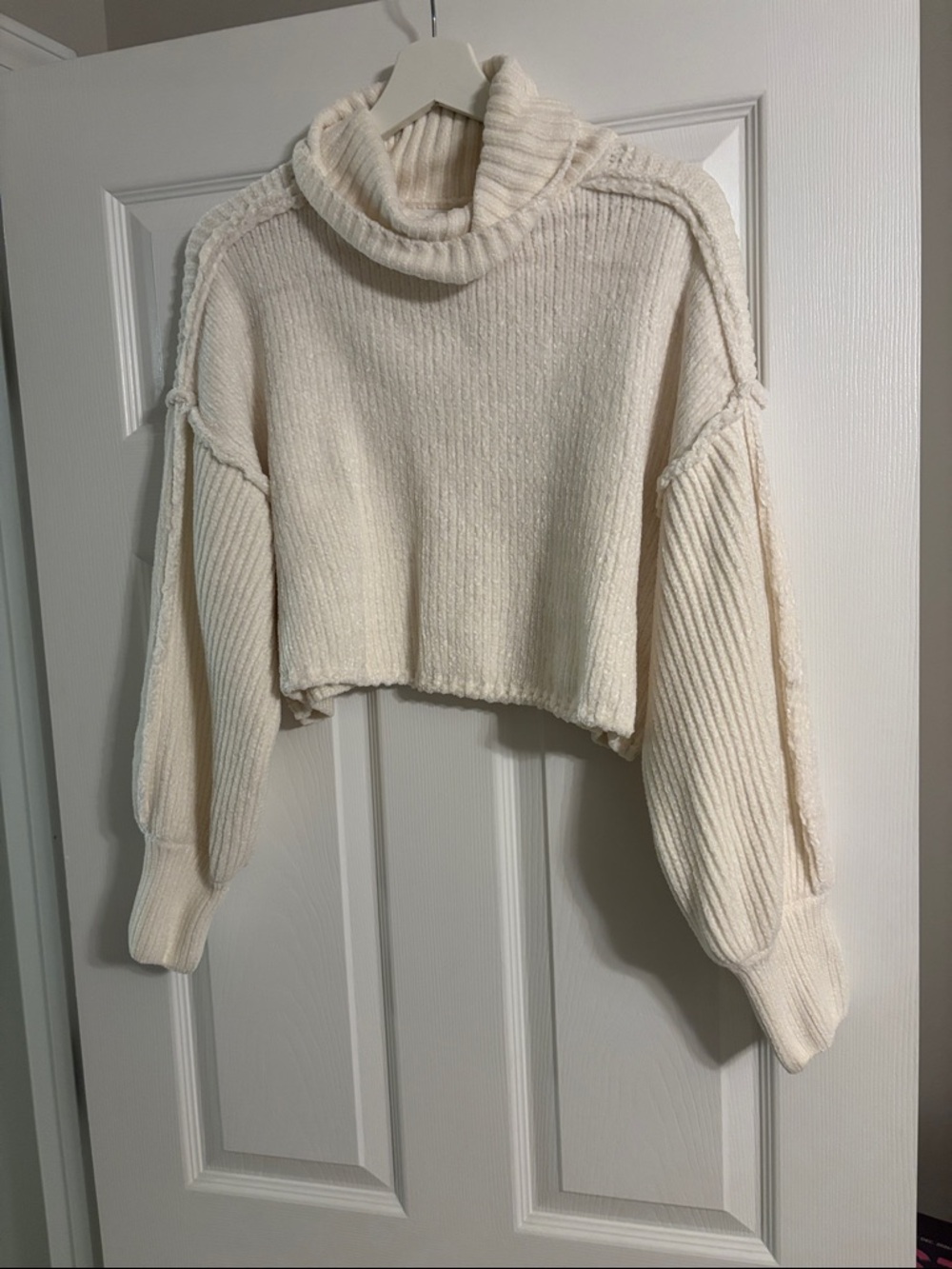 Altar'd State Cream Cropped Ribbed Turtleneck Sweater